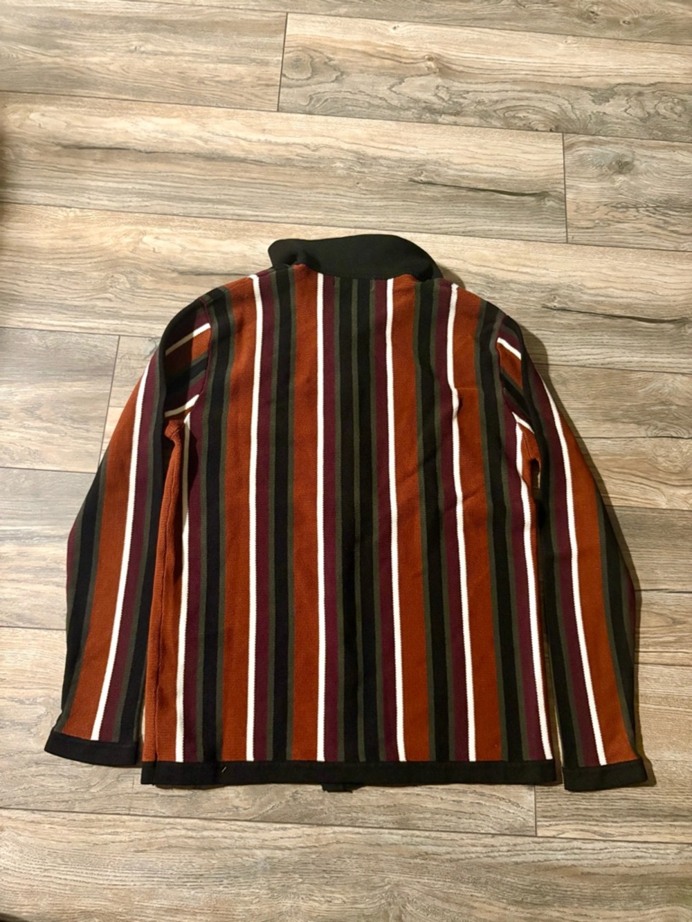 Striped Button-Up Polo in Rust and Black - Picture 4 of 4